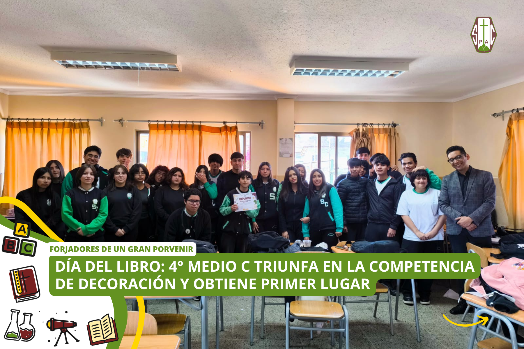 DÍA DEL LIBRO: 4° MEDIO C TRIUNFA EN LA COMPETENCIA DE DECORACIÓN Y OBTIENE PRIMER LUGAR